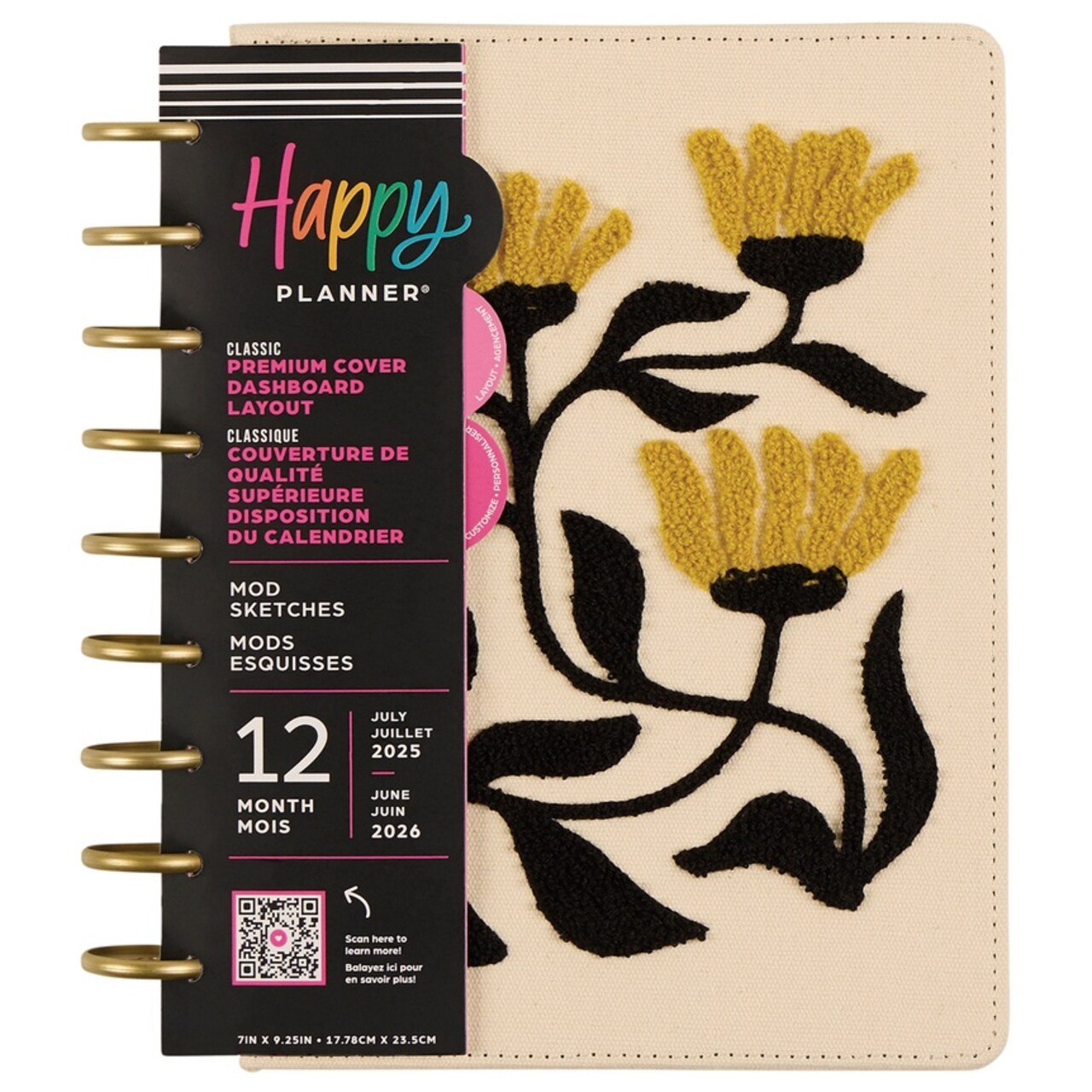 Happy Planner Chenille Embroidery 12-Month Planner -Mod Sketches Fabric; Jul '25 - Jun '26